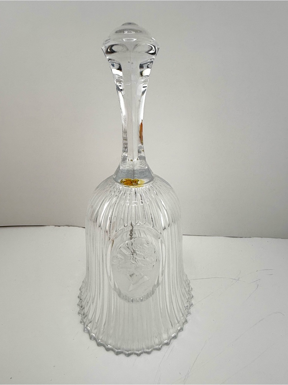 Vintage Fostoria Clear Ribbed Glass Crystal Hand Bell Cameo Lady Woman